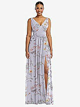 Alt View 2 Thumbnail - Butterfly Botanica Silver Dove Plunge Neckline Bow Shoulder Empire Waist Chiffon Maxi Dress