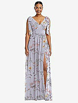 Front View Thumbnail - Butterfly Botanica Silver Dove Plunge Neckline Bow Shoulder Empire Waist Chiffon Maxi Dress