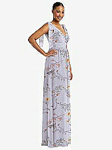 Side View Thumbnail - Butterfly Botanica Silver Dove Plunge Neckline Bow Shoulder Empire Waist Chiffon Maxi Dress