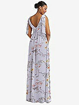 Rear View Thumbnail - Butterfly Botanica Silver Dove Plunge Neckline Bow Shoulder Empire Waist Chiffon Maxi Dress