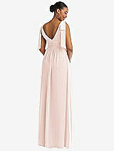 Rear View Thumbnail - Blush Plunge Neckline Bow Shoulder Empire Waist Chiffon Maxi Dress