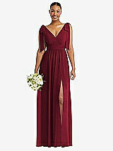 Alt View 1 Thumbnail - Burgundy Plunge Neckline Bow Shoulder Empire Waist Chiffon Maxi Dress