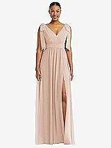 Front View Thumbnail - Cameo Plunge Neckline Bow Shoulder Empire Waist Chiffon Maxi Dress