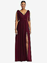 Front View Thumbnail - Cabernet Plunge Neckline Bow Shoulder Empire Waist Chiffon Maxi Dress