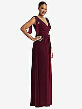 Side View Thumbnail - Cabernet Plunge Neckline Bow Shoulder Empire Waist Chiffon Maxi Dress