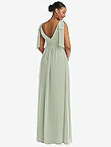 Rear View Thumbnail - Celadon Plunge Neckline Bow Shoulder Empire Waist Chiffon Maxi Dress