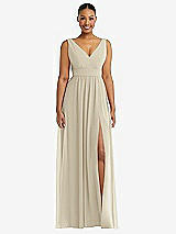 Alt View 2 Thumbnail - Champagne Plunge Neckline Bow Shoulder Empire Waist Chiffon Maxi Dress