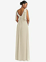 Rear View Thumbnail - Champagne Plunge Neckline Bow Shoulder Empire Waist Chiffon Maxi Dress