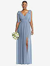 Alt View 1 Thumbnail - Cloudy Plunge Neckline Bow Shoulder Empire Waist Chiffon Maxi Dress