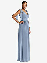 Side View Thumbnail - Cloudy Plunge Neckline Bow Shoulder Empire Waist Chiffon Maxi Dress