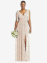 Alt View 1 Thumbnail - Coquette Floral Print Plunge Neckline Bow Shoulder Empire Waist Chiffon Maxi Dress