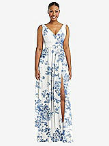 Alt View 2 Thumbnail - Cottage Rose Dusk Blue Plunge Neckline Bow Shoulder Empire Waist Chiffon Maxi Dress