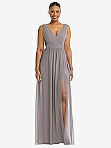 Alt View 2 Thumbnail - Cashmere Gray Plunge Neckline Bow Shoulder Empire Waist Chiffon Maxi Dress