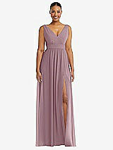 Alt View 2 Thumbnail - Dusty Rose Plunge Neckline Bow Shoulder Empire Waist Chiffon Maxi Dress