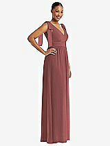 Side View Thumbnail - English Rose Plunge Neckline Bow Shoulder Empire Waist Chiffon Maxi Dress