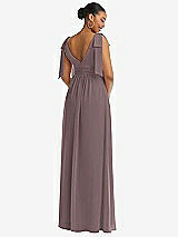 Rear View Thumbnail - French Truffle Plunge Neckline Bow Shoulder Empire Waist Chiffon Maxi Dress