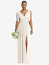 Alt View 1 Thumbnail - Ivory Plunge Neckline Bow Shoulder Empire Waist Chiffon Maxi Dress