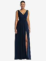 Alt View 2 Thumbnail - Midnight Navy Plunge Neckline Bow Shoulder Empire Waist Chiffon Maxi Dress