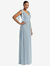 Side View Thumbnail - Mist Plunge Neckline Bow Shoulder Empire Waist Chiffon Maxi Dress