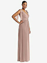 Side View Thumbnail - Neu Nude Plunge Neckline Bow Shoulder Empire Waist Chiffon Maxi Dress