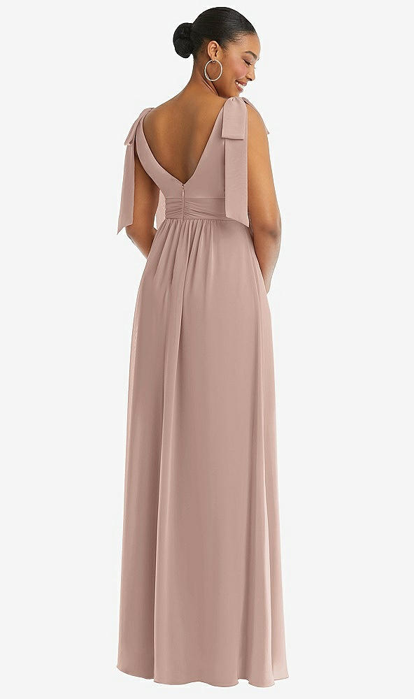 Back View - Neu Nude Plunge Neckline Bow Shoulder Empire Waist Chiffon Maxi Dress