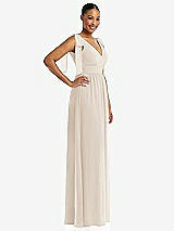 Side View Thumbnail - Oat Plunge Neckline Bow Shoulder Empire Waist Chiffon Maxi Dress