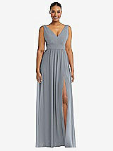 Alt View 2 Thumbnail - Platinum Plunge Neckline Bow Shoulder Empire Waist Chiffon Maxi Dress