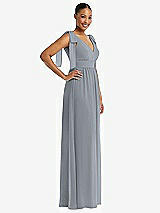 Side View Thumbnail - Platinum Plunge Neckline Bow Shoulder Empire Waist Chiffon Maxi Dress