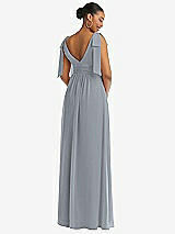 Rear View Thumbnail - Platinum Plunge Neckline Bow Shoulder Empire Waist Chiffon Maxi Dress