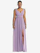 Alt View 2 Thumbnail - Pale Purple Plunge Neckline Bow Shoulder Empire Waist Chiffon Maxi Dress