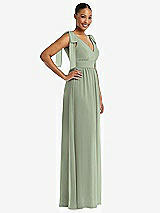 Side View Thumbnail - Sage Plunge Neckline Bow Shoulder Empire Waist Chiffon Maxi Dress