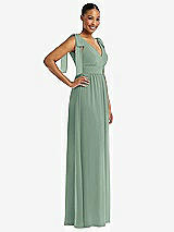 Side View Thumbnail - Seagrass Plunge Neckline Bow Shoulder Empire Waist Chiffon Maxi Dress