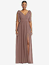 Front View Thumbnail - Sienna Plunge Neckline Bow Shoulder Empire Waist Chiffon Maxi Dress