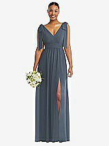 Alt View 1 Thumbnail - Silverstone Plunge Neckline Bow Shoulder Empire Waist Chiffon Maxi Dress