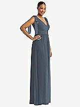 Side View Thumbnail - Silverstone Plunge Neckline Bow Shoulder Empire Waist Chiffon Maxi Dress