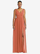 Alt View 2 Thumbnail - Terracotta Copper Plunge Neckline Bow Shoulder Empire Waist Chiffon Maxi Dress