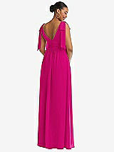 Rear View Thumbnail - Think Pink Plunge Neckline Bow Shoulder Empire Waist Chiffon Maxi Dress