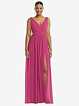 Alt View 2 Thumbnail - Tea Rose Plunge Neckline Bow Shoulder Empire Waist Chiffon Maxi Dress