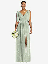 Alt View 1 Thumbnail - Vintage Primrose Sage Plunge Neckline Bow Shoulder Empire Waist Chiffon Maxi Dress