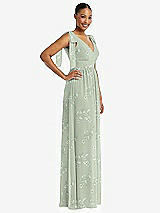 Side View Thumbnail - Vintage Primrose Sage Plunge Neckline Bow Shoulder Empire Waist Chiffon Maxi Dress