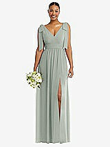 Alt View 1 Thumbnail - Willow Green Plunge Neckline Bow Shoulder Empire Waist Chiffon Maxi Dress