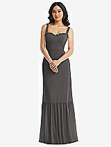 Alt View 1 Thumbnail - Caviar Gray Tie-Shoulder Bustier Bodice Ruffle-Hem Maxi Dress