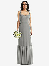 Front View Thumbnail - Chelsea Gray Tie-Shoulder Bustier Bodice Ruffle-Hem Maxi Dress