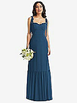 Front View Thumbnail - Dusk Blue Tie-Shoulder Bustier Bodice Ruffle-Hem Maxi Dress