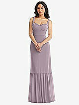 Alt View 1 Thumbnail - Lilac Dusk Tie-Shoulder Bustier Bodice Ruffle-Hem Maxi Dress