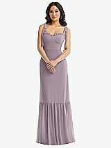 Alt View 2 Thumbnail - Lilac Dusk Tie-Shoulder Bustier Bodice Ruffle-Hem Maxi Dress