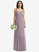 Front View Thumbnail - Lilac Dusk Tie-Shoulder Bustier Bodice Ruffle-Hem Maxi Dress