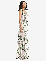 Side View Thumbnail - Palm Beach Print Tie-Shoulder Bustier Bodice Ruffle-Hem Maxi Dress