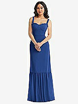 Alt View 1 Thumbnail - Classic Blue Tie-Shoulder Bustier Bodice Ruffle-Hem Maxi Dress