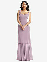 Alt View 1 Thumbnail - Suede Rose Tie-Shoulder Bustier Bodice Ruffle-Hem Maxi Dress